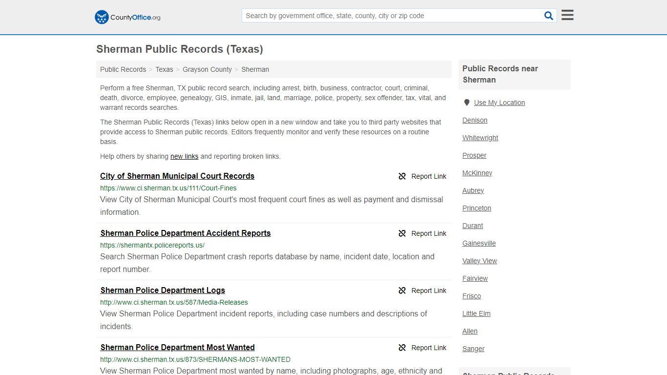 Public Records - Sherman, TX (Business, Criminal, GIS, Property & Vital ...